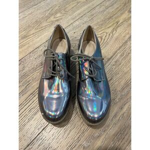 ASOS Iridescent Platform Oxfords Silver Lace Up platform Shoes Size 7
